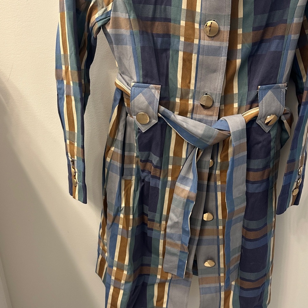 CAbi Blue and Brown Plaid Trench Coat - Picture 3 of 4